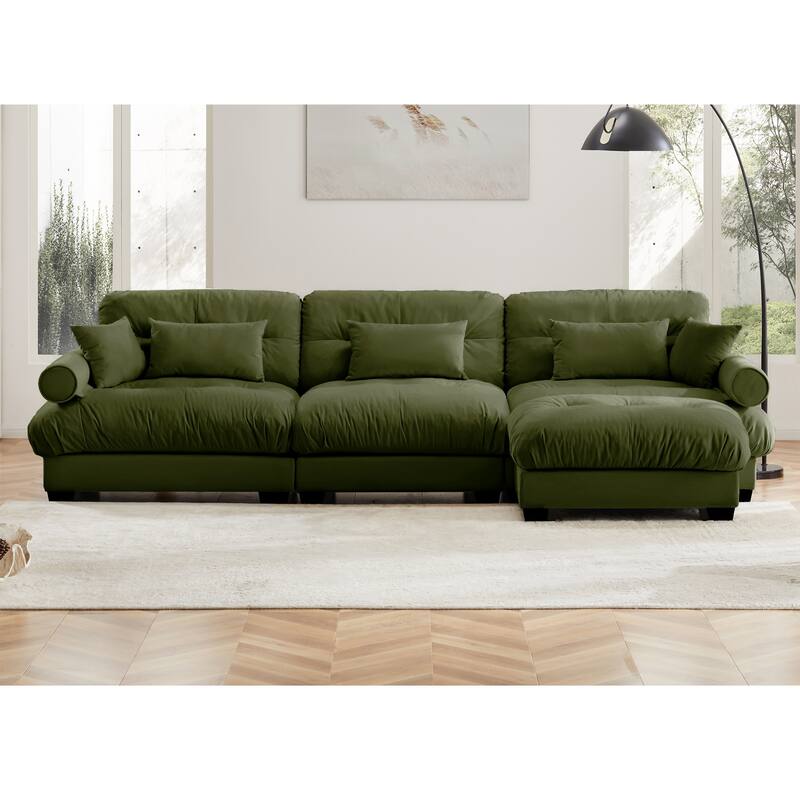 130" Velvet Oversized Modular Sectional Sofa with Ottoman & Cloud Cushions