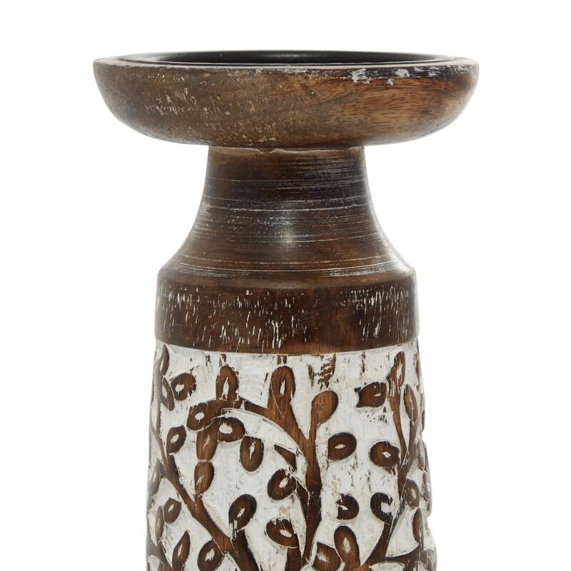 Brown Mango Wood Coastal Candle Holder (Set of 3)
