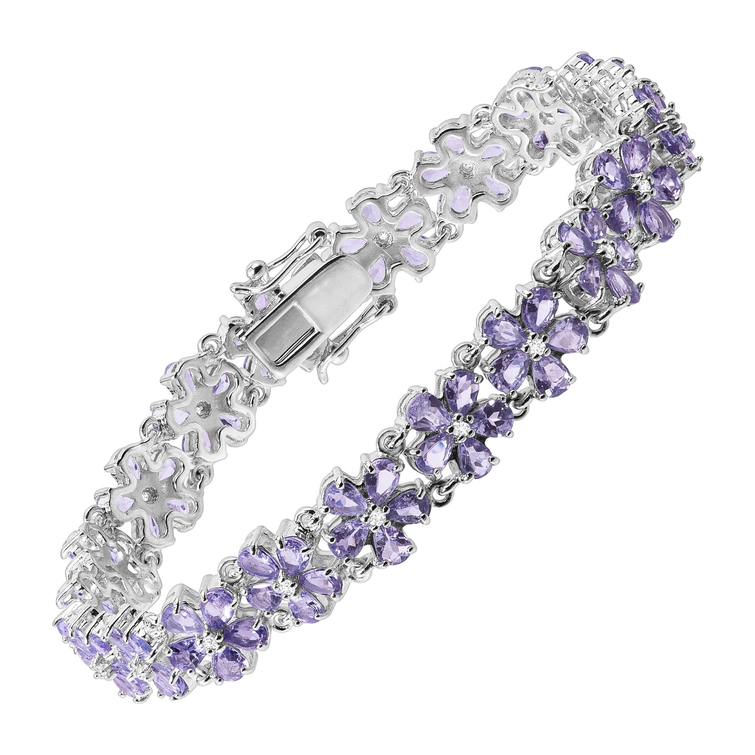 Natural Tanzanite Flower Tennis Bracelet In Sterling Silver Natural Tanzanite Flower Tennis