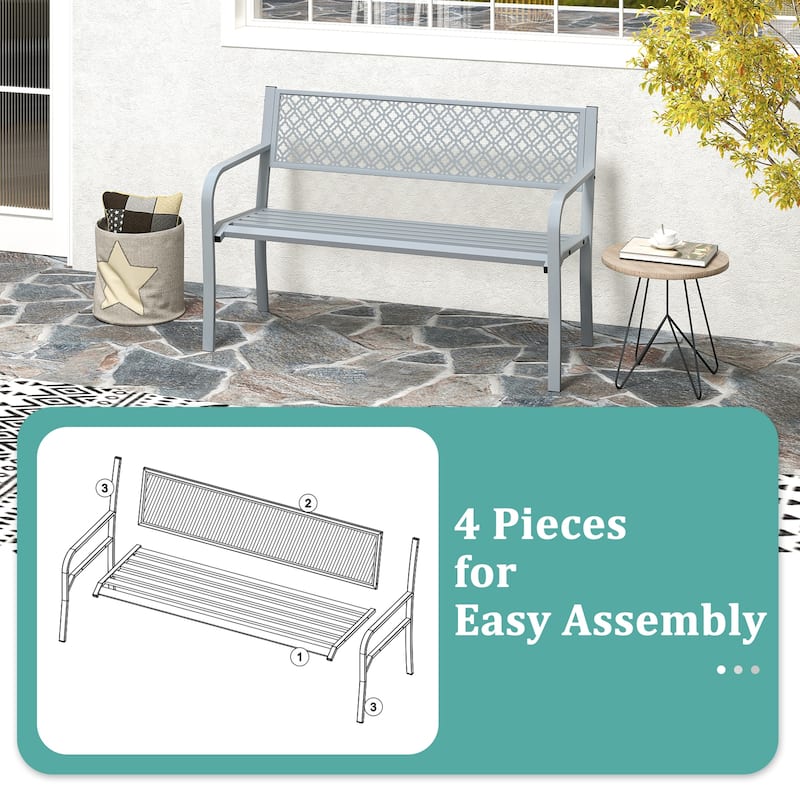 Metal Garden Bench with Lattice Backrest and 790 lbs. Weight Capacity - 50" L x 23" W x 32" H