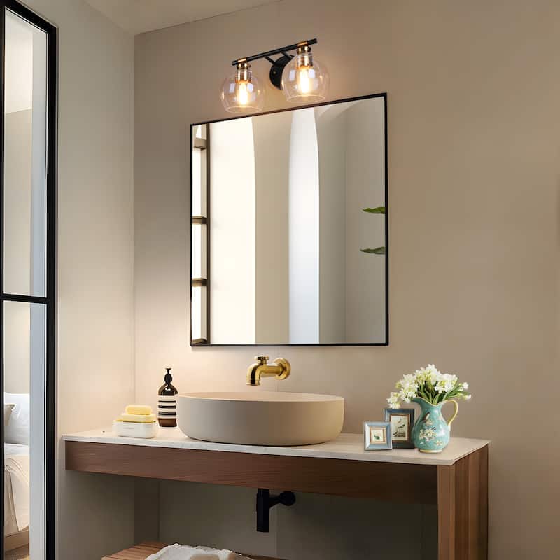 Modern 2/3-Light Black Gold Bathroom Vanity Light Dimmable Globe Seeded Glass Wall Sconces