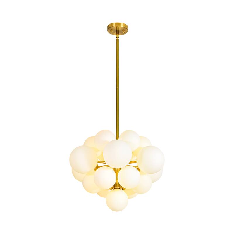 19-Light Brass Modern Glass Globe Bubble Chandelier Dining Room Light with Creative Grape Shape