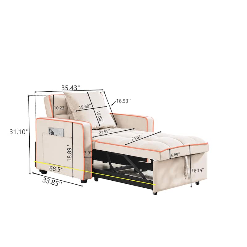 GDFStudio - Flora Modern 3-in-1 Convertible Sleeper Chair Sofa Bed, Adjustable Pull-Out Sofa with Storage