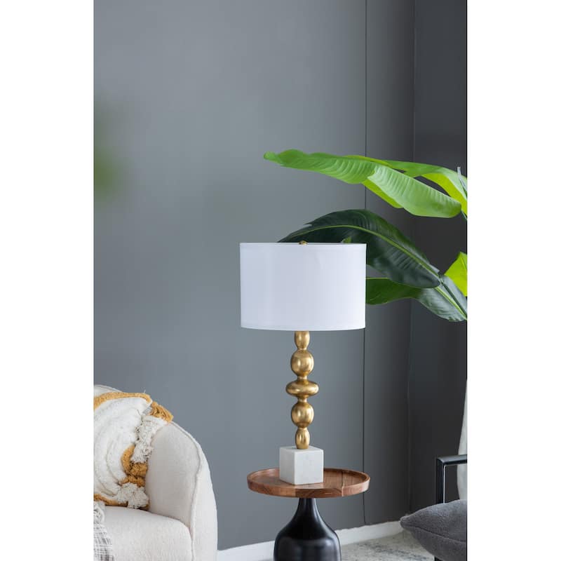 D15x29.5" Gold and White Table Lamp with Round Four Tiered Body - Gold+White