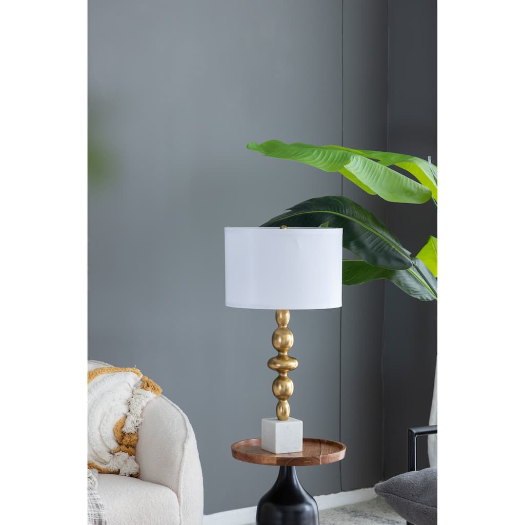 D15x29.5" Gold and White Table Lamp with Round Four Tiered Body
