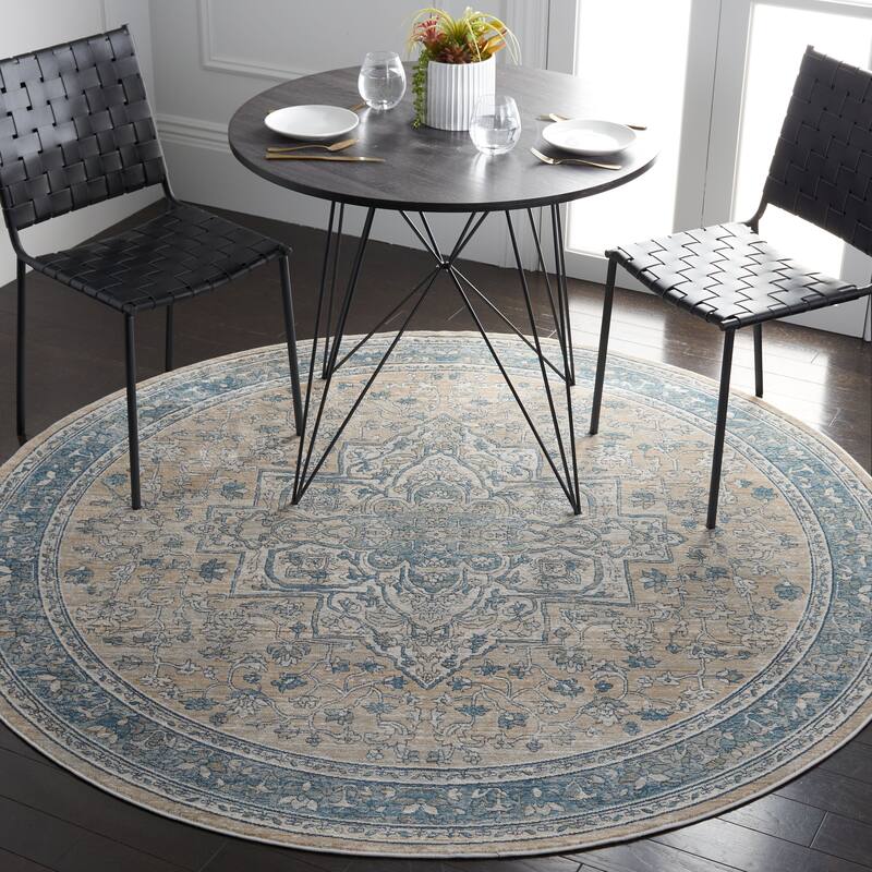 SAFAVIEH Victoria Jannie Traditional Oriental Rug - 6'7" Round - Blue/Grey