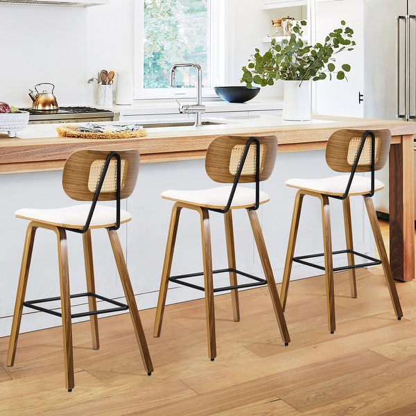 26 inch Wood Counter Height Bar Stools with Rattan Back On Sale Bed Bath Beyond 37003652