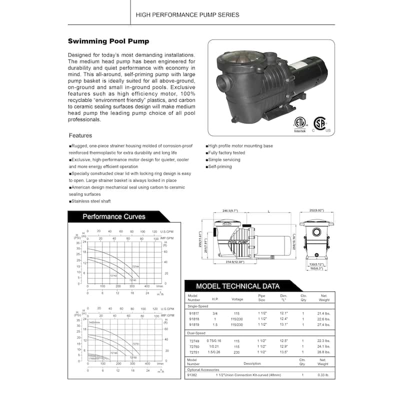 High Performance Self-Priming In-Ground Swimming Pool Pump
