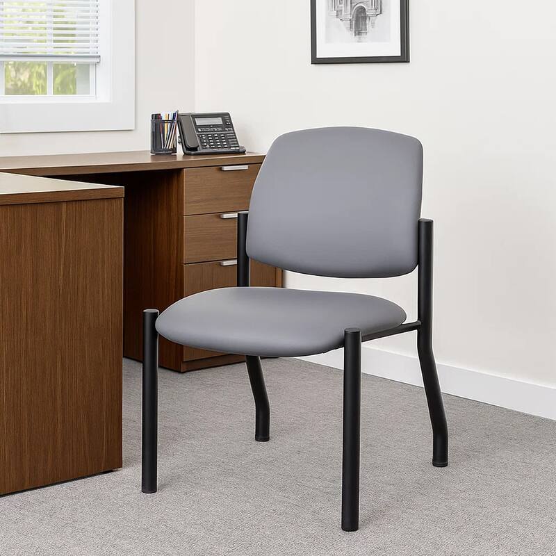 Lea Reception Guest Chair, Gray Antimicrobial Vinyl, Black Legs