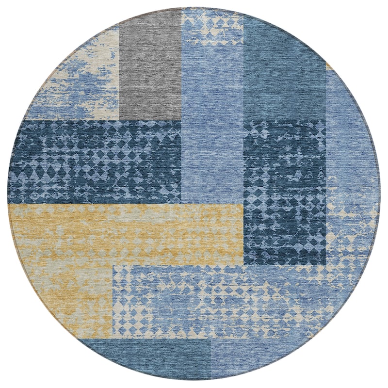 Machine Washable Indoor/ Outdoor Modern Blocks Chantille Rug