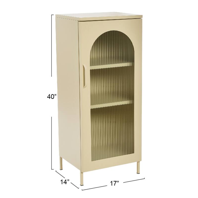 Solstice Metal Accent Cabinet with 2 Adjustable Storage Shelves and Arched Glass Door