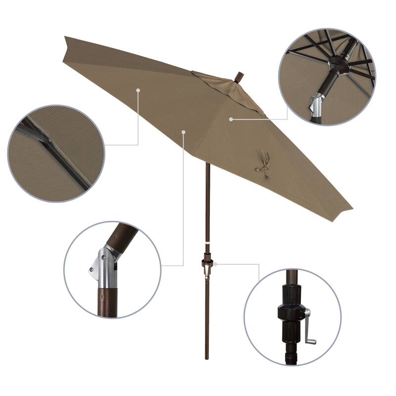 California Umbrella 9' Rd. Aluminum Market Umbrella, Deluxe Crank Lift with Collar Tilt, Bronze Frame Finish, Olefin Fabric