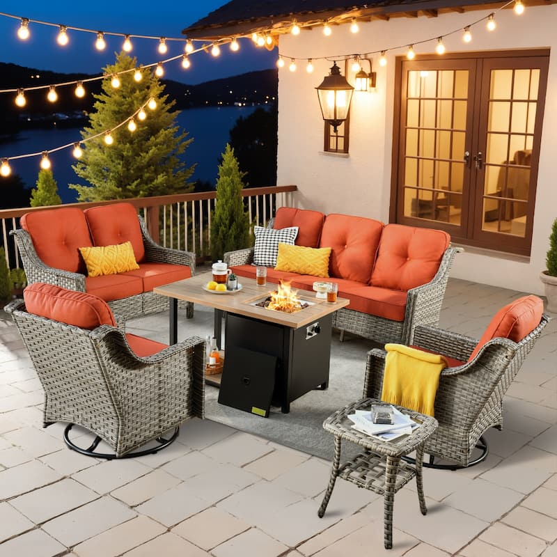 XIZZI 6-Piece Outdoor High-back Furniture Swivel Chair Set - Red
