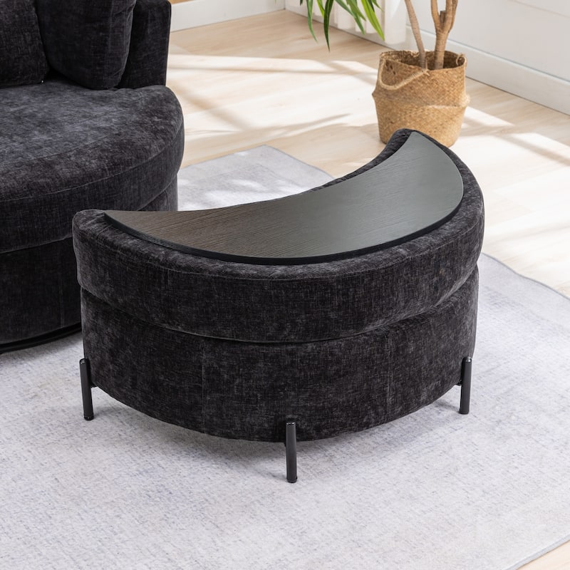 32.7" W Upholstered Half Moon Storage Ottoman Footrest Footstool