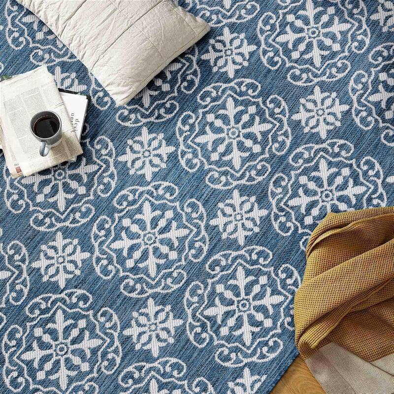 World Rug Gallery Transitional Geometric Textured Flat Weave Indoor/Outdoor Area Rug
