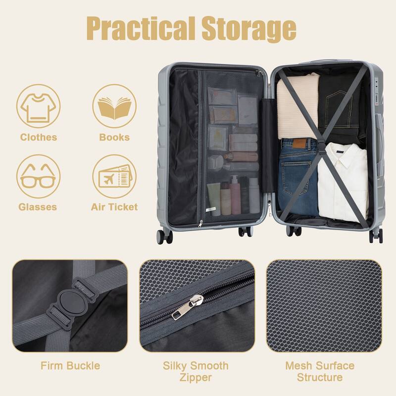 28 Inch Large Checked Luggage, Scratch Resistant Surface Four Multi-Directional Wheels, With Combination Lock and Side Hooks
