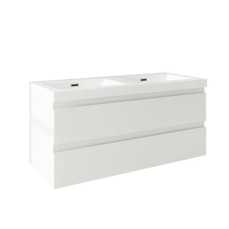 Angela 47 in.W x 19.5 in.D x 20.5 in.H Wall-Mounted Bath Vanity with White Cultured Marble Top