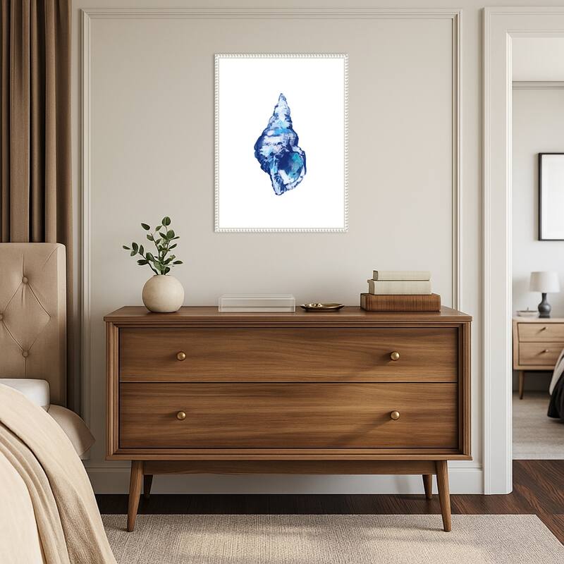 Blue Seashell On White Background No. 2 by Cartissi (18 x 24 in.), Framed Canvas Wall Art Print