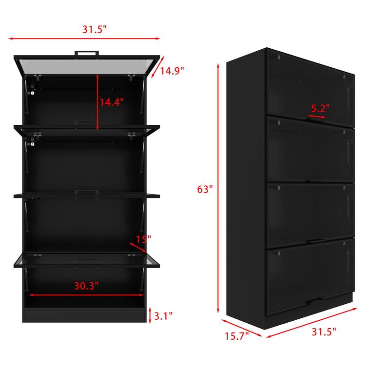 Stylish Aluminum Bookshelf with Four Hinged Doors and Strips Lighting