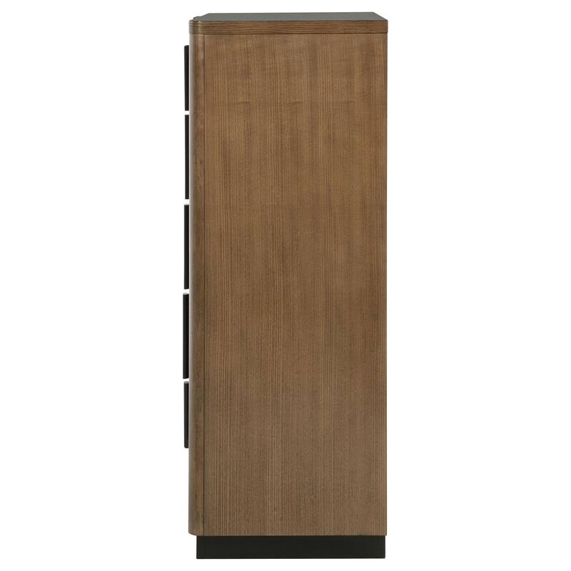 Reon Tall Dresser Chest, 5 Drawers, Decorative Reeded Ash Brown Black