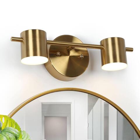 Gold Brass 2-Light LED Bathroom Vanity Light Modern Wall Sconce Lighting - 14" L x 4" W x 4.7" H