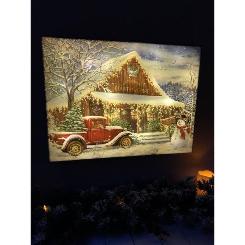 18" x 24" White Blue Country Store Christmas Wall Art Remote Control