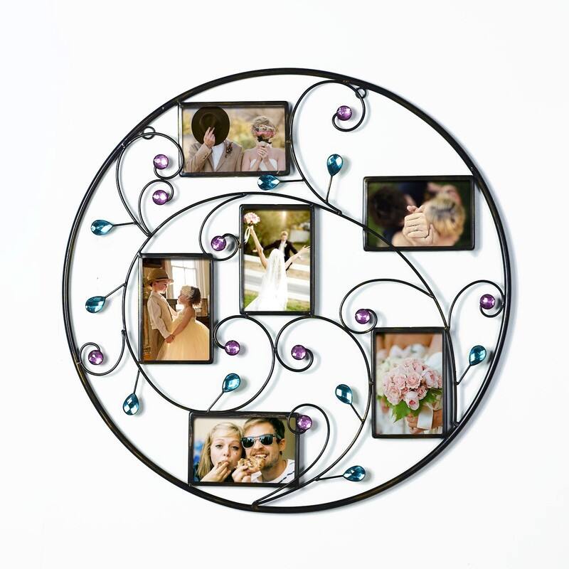 Adeco Brown Black Decorative 6-opening Collage Bronze Iron Metal Wall Hanging Scroll Picture Photo Frame