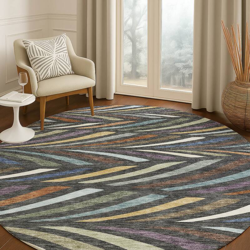 Machine Washable Indoor/ Outdoor Modern Feather Chantille Rug