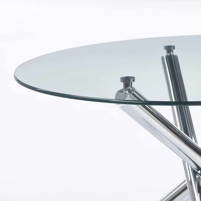 GDFStudio - Monteria Modern 43.31" Tempered Glass Top Dining Table with Chrome Metal Base