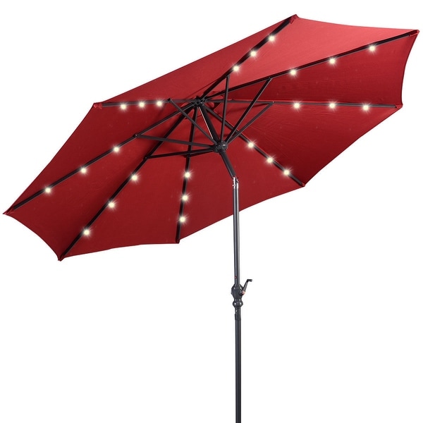 Costway 10ft Patio Solar Umbrella LED Patio Market Steel Tilt w/ Crank Outdoor (Burgundy)