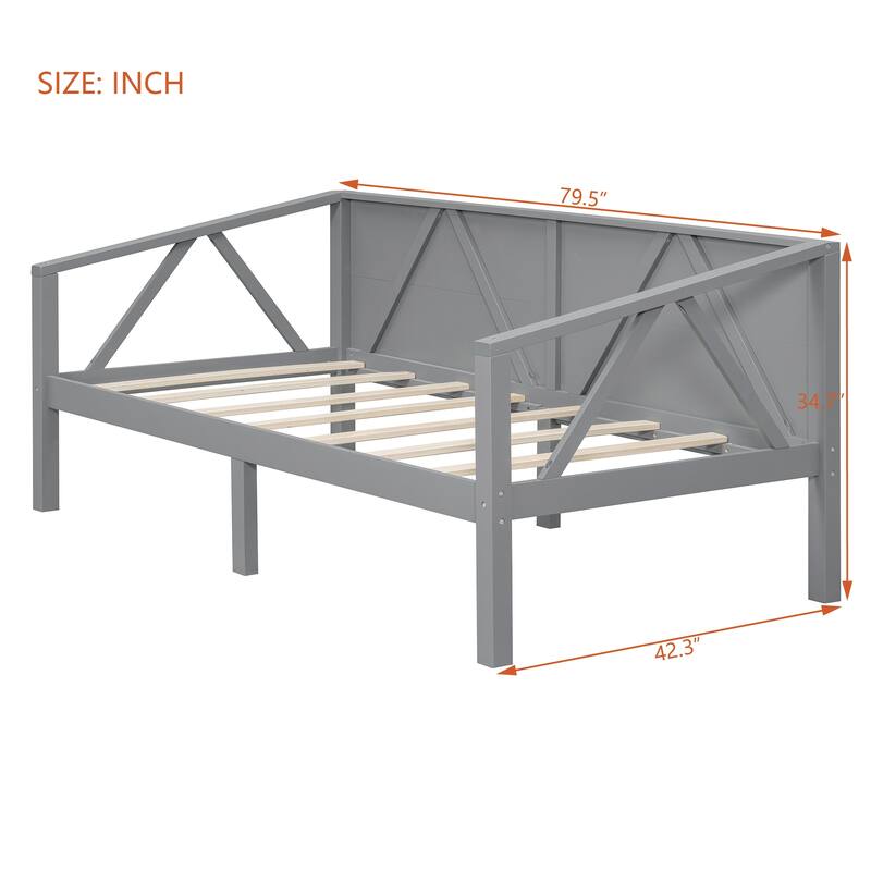 Twin/Full Size Wood Daybed Frame with Storage Space, Modern Sofa Bed with Backrest, No Box Spring Required
