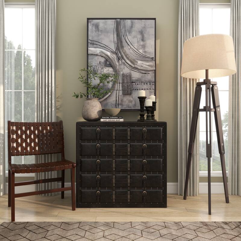 Brown, Black, White Leather Handmade Woven Kitchen Dining Chair with Teak Wood Frame