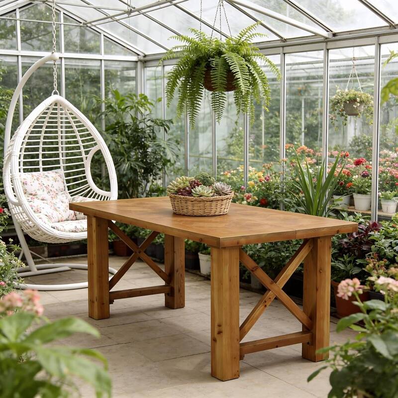 63-Inch Farmhouse Dining Table for 4-6, Solid Wood Kitchen Table