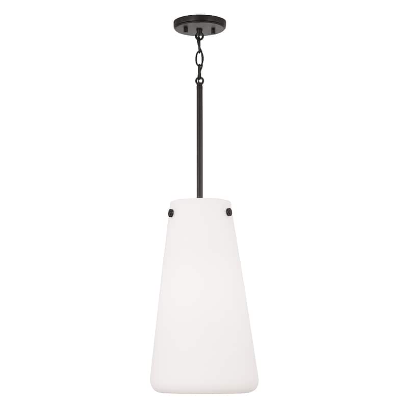 10.5" W x 18.5" H 1-Light Pendant in Matte Black with Tapered Soft White Glass - 10"W x 18.25"H - 10"W x 18.25"H - Matte Black