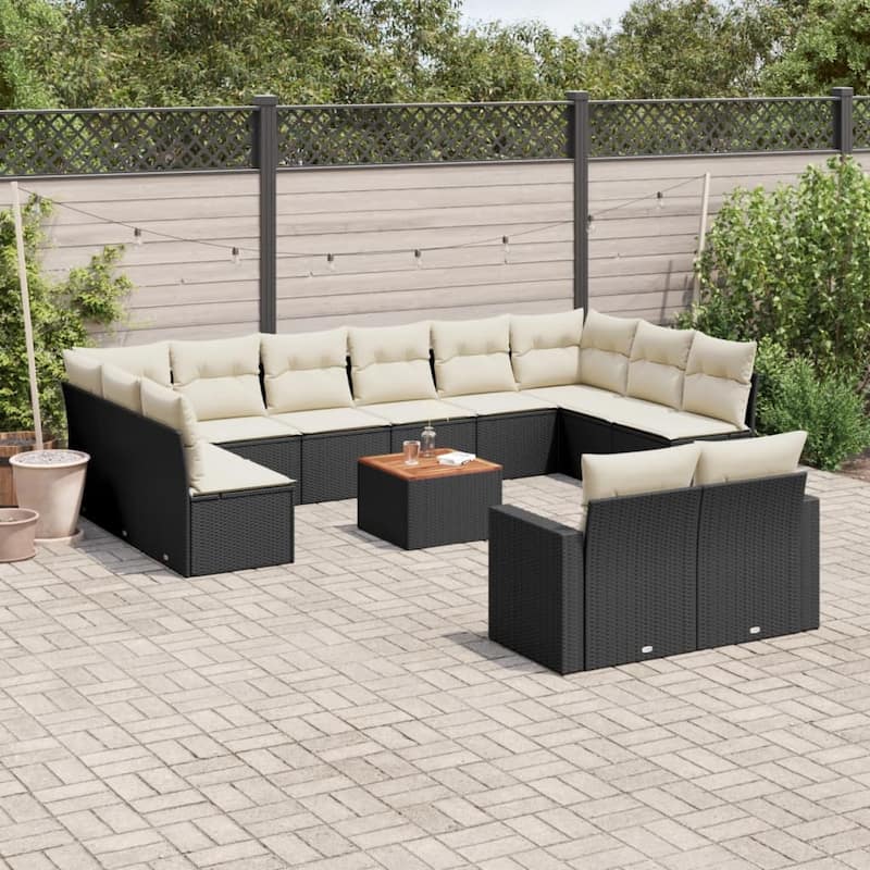 vidaXL Patio Sofa Set with Cushions Outdoor Furniture 13 Piece Poly Rattan - 21.7 x 21.7 x 14.6 - Black and cream