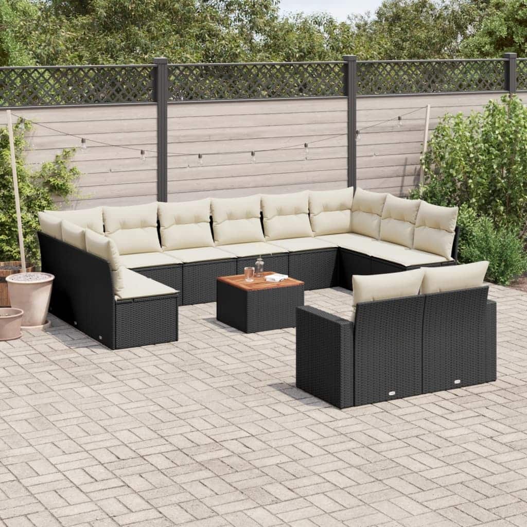 vidaXL Patio Sofa Set with Cushions Outdoor Furniture 13 Piece Poly Rattan - 21.7 x 21.7 x 14.6