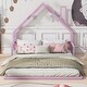 preview thumbnail 3 of 6, Metal House Floor Bed Pink Full Size Bed Frame with Headboard