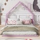preview thumbnail 3 of 7, Pink Full Size Metal Floor Bed with House-shaped Headboard