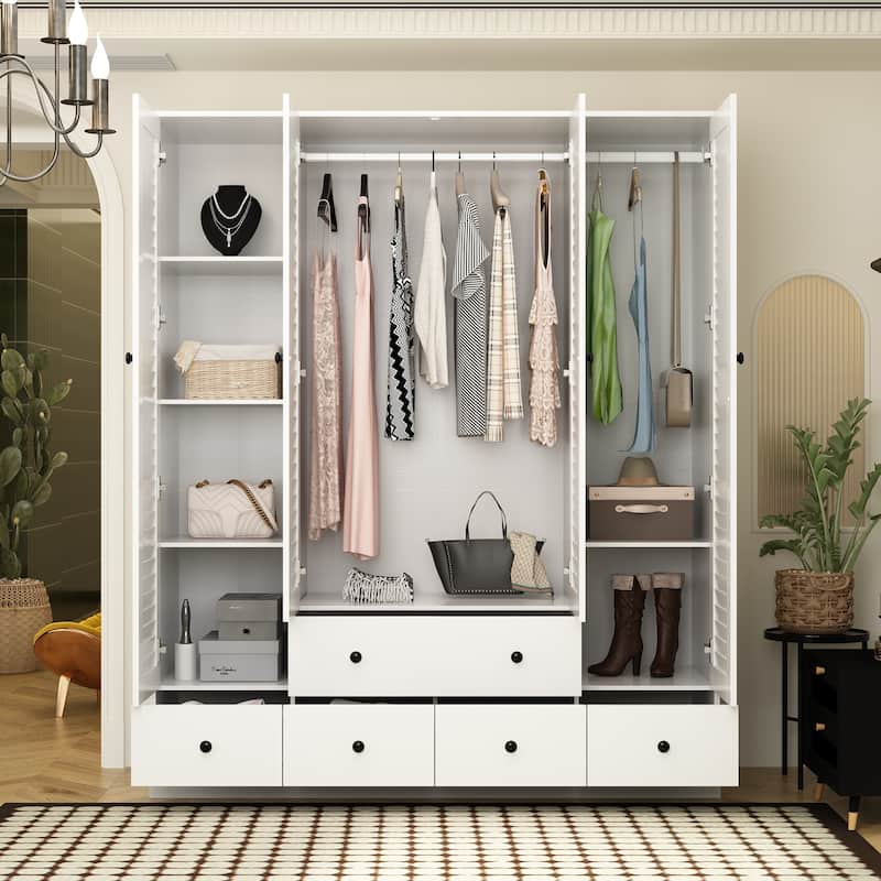 Wardrobe Armoire Closet 59"W Large Freestanding Wardrobe Cabinet White