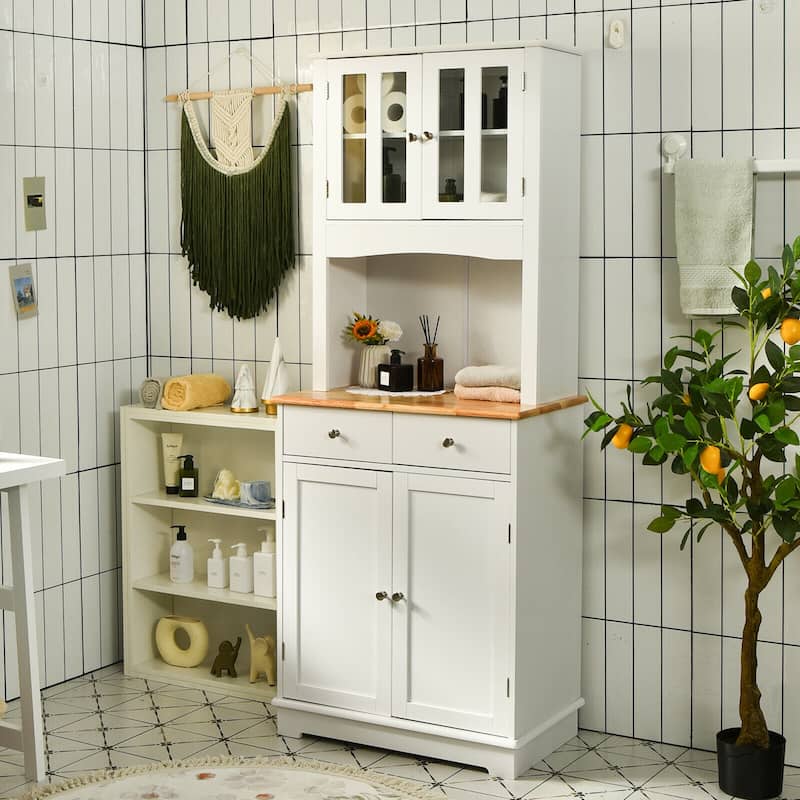Gymax Buffet Hutch Kitchen Storage Cabinet w/ Microwave Stand Storage - See Details
