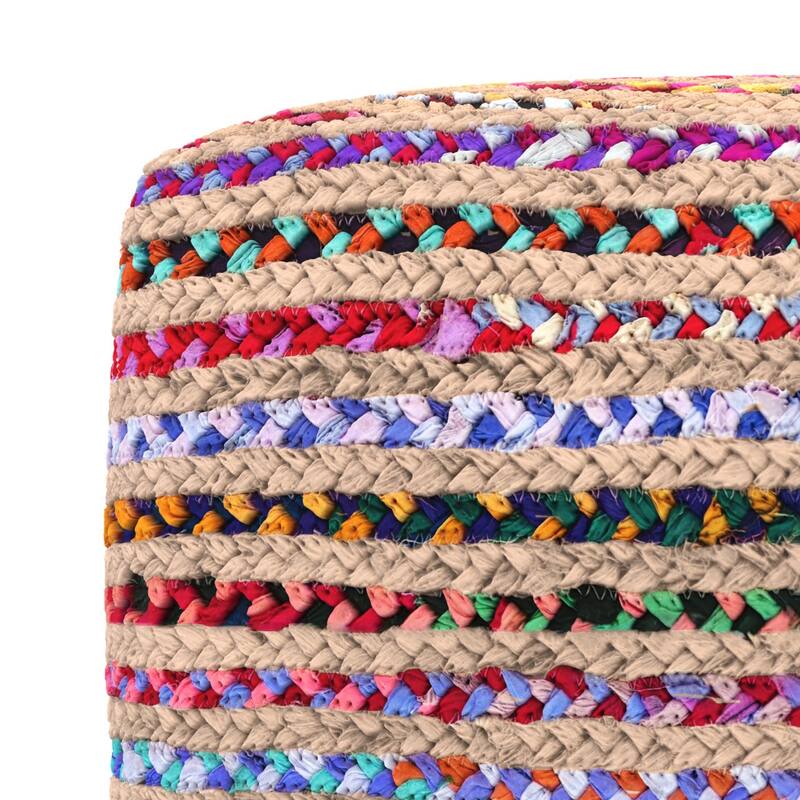 Simpli Home Margo 20" Wide Boho Pouf in Multicolor Natural Jute/Cotton Chindi & Assembled