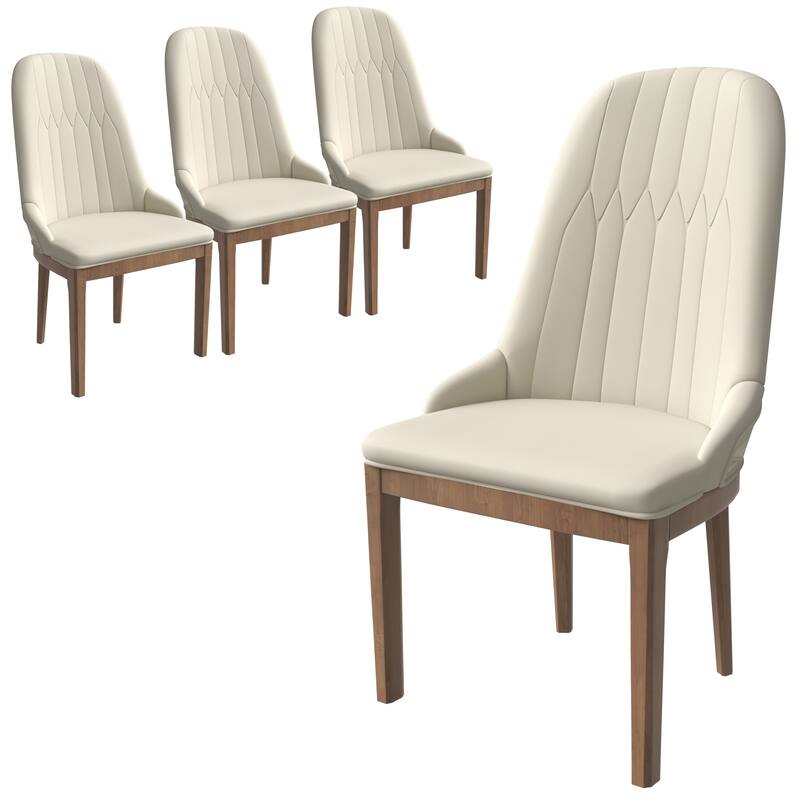 Leather Dining Chair with Rubberwood Legs Set of 2 Side Charis Sleek Diamond Stitching Back