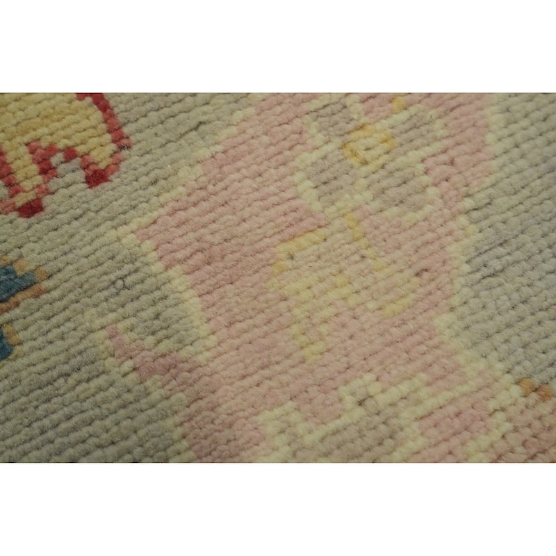 Vegetable Dye Wool Oushak Turkish Area Rug, Floral Geometric Carpet - 12' 6'' X 10' 2''