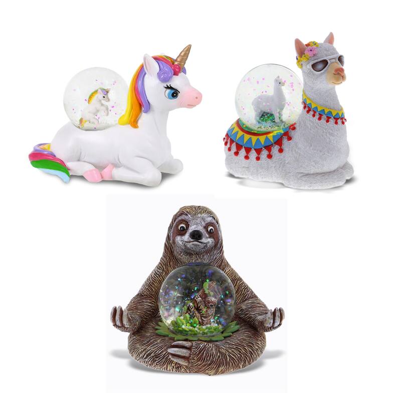 CoTa Global Unicorn, Sloth, Llama Snow Globe Set of 3 - 45mm - 3.5 H x4 Lx 3.5W