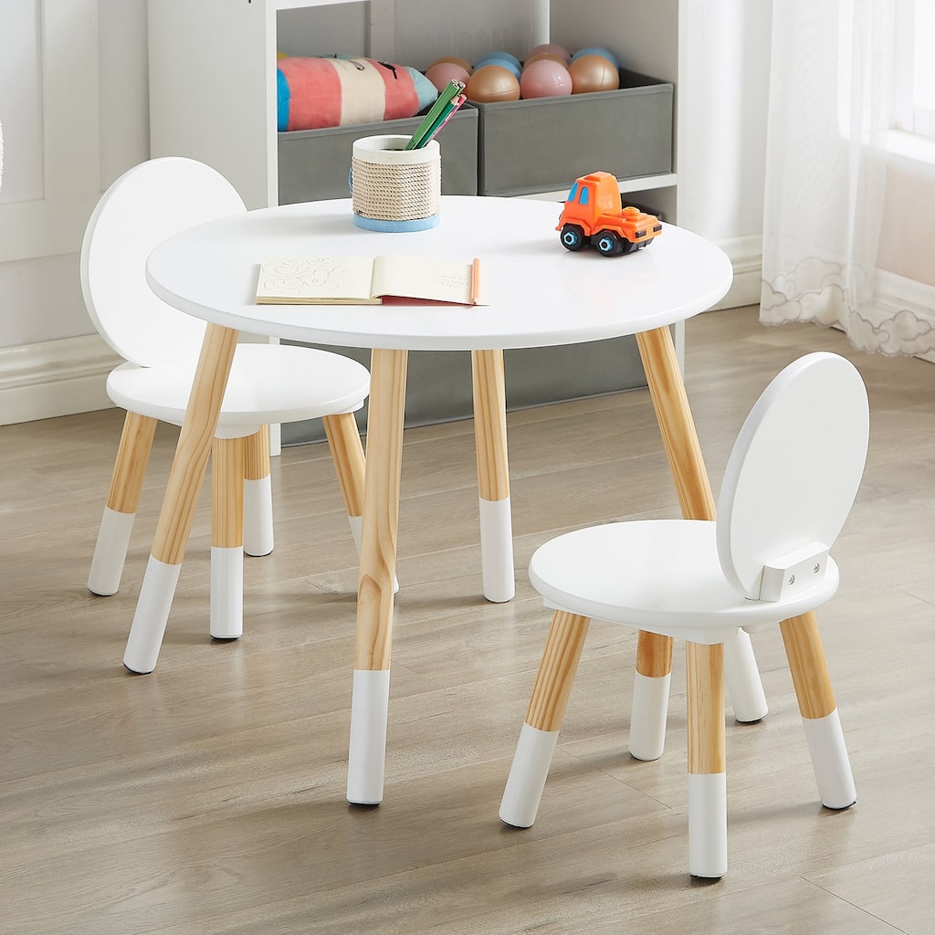 VECELO Kids Table with 2 Chairs Set for Toddlers, Boys, Girls, 3 Piece Kiddy Table and Chairs Set, White