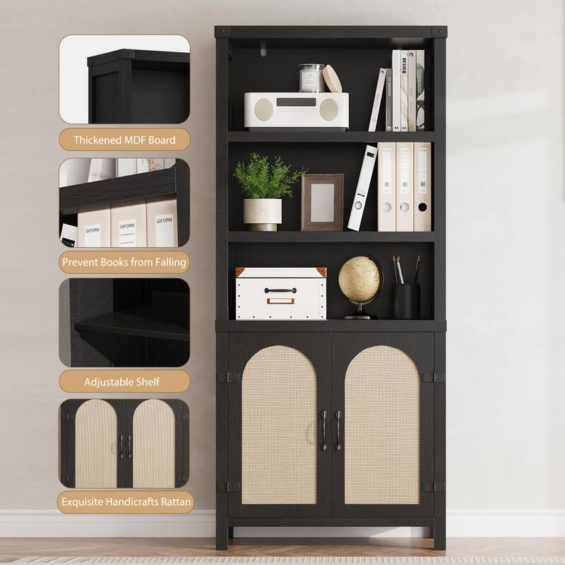 Farmhouse Bookshelves and Bookshelves with Door, 70" High Bookshelves with Three Levels of Open Storage
