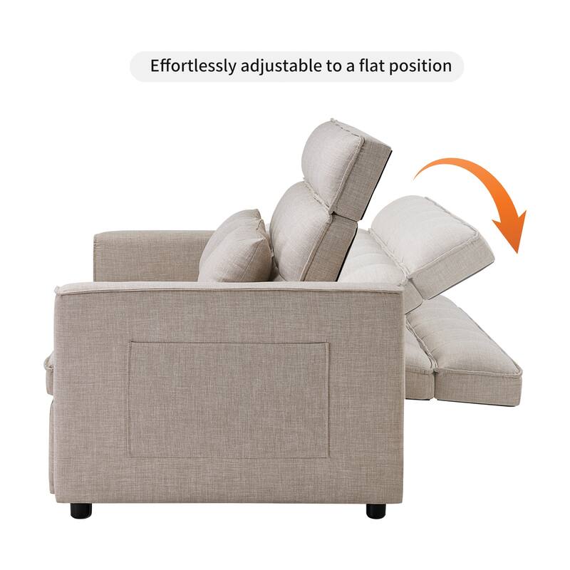 Modern 76" L 3-in-1 Multi-Functional Cream Sleeper Sofa with Iron Frame Pull-Out Loveseat