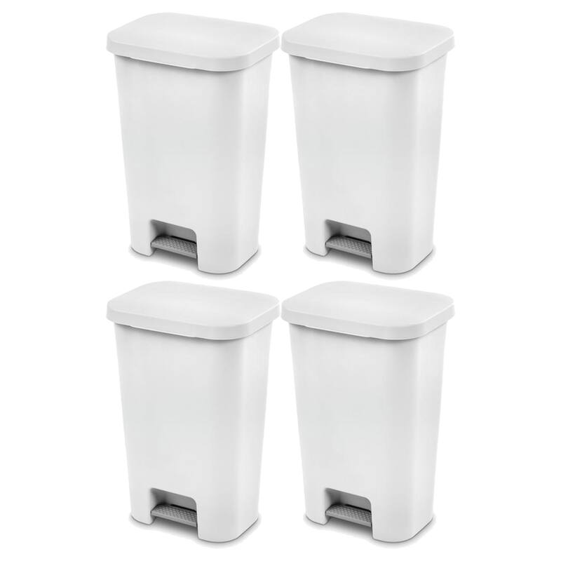Sterilite 11.9 Gal Rectangle Step On Trash Kitchen Wastebasket, White (4 Pack) - 4 Pack