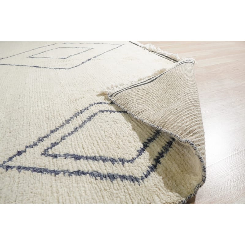 Ivory Hand Knotted Wool Moroccan Rug, 6' x 9', plush cozy floor accent - L