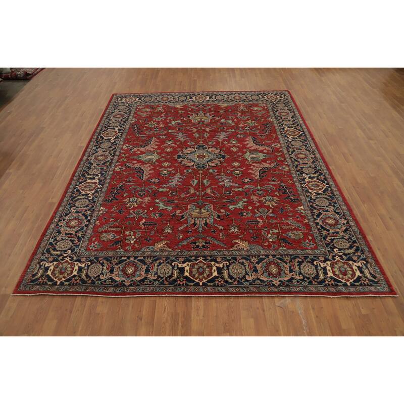 Hand Knotted Oriental 100% Wool Carpet Traditional All-Over Red Ziegler Area Rug - 11' 6'' X 9' 0''